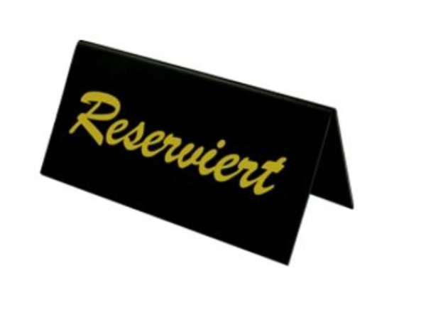Reserviert Tischaufsteller 105 x 50 mm, Acryl schwarz - Druck gold ( 10 Stück )