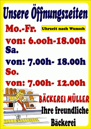 Plakat Öffnungszeiten Bäcker Kiesel Plakate