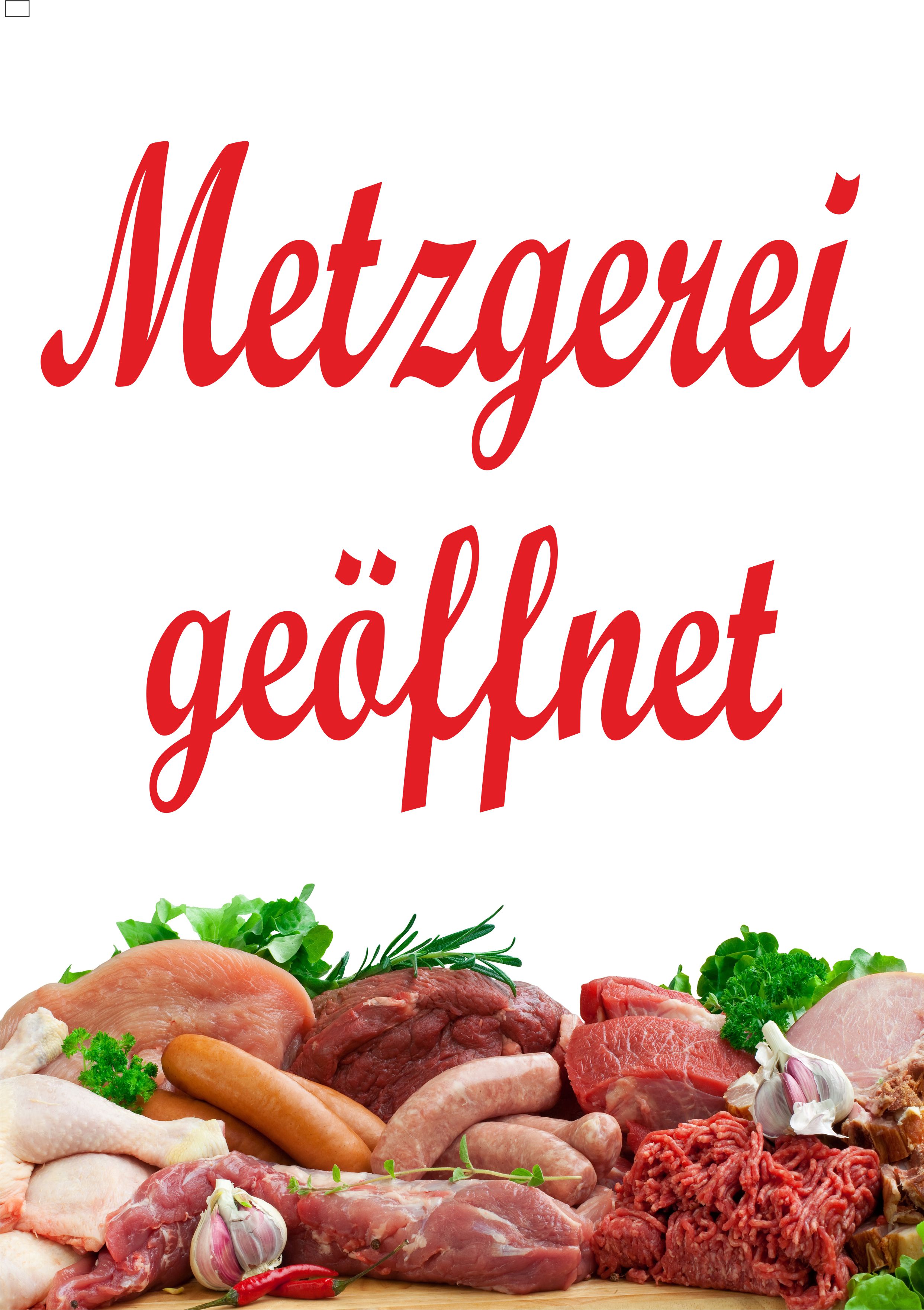 Plakat Metzgerei geöffnet  für Fleischereien  Zielgruppe  Kiesel Plakate